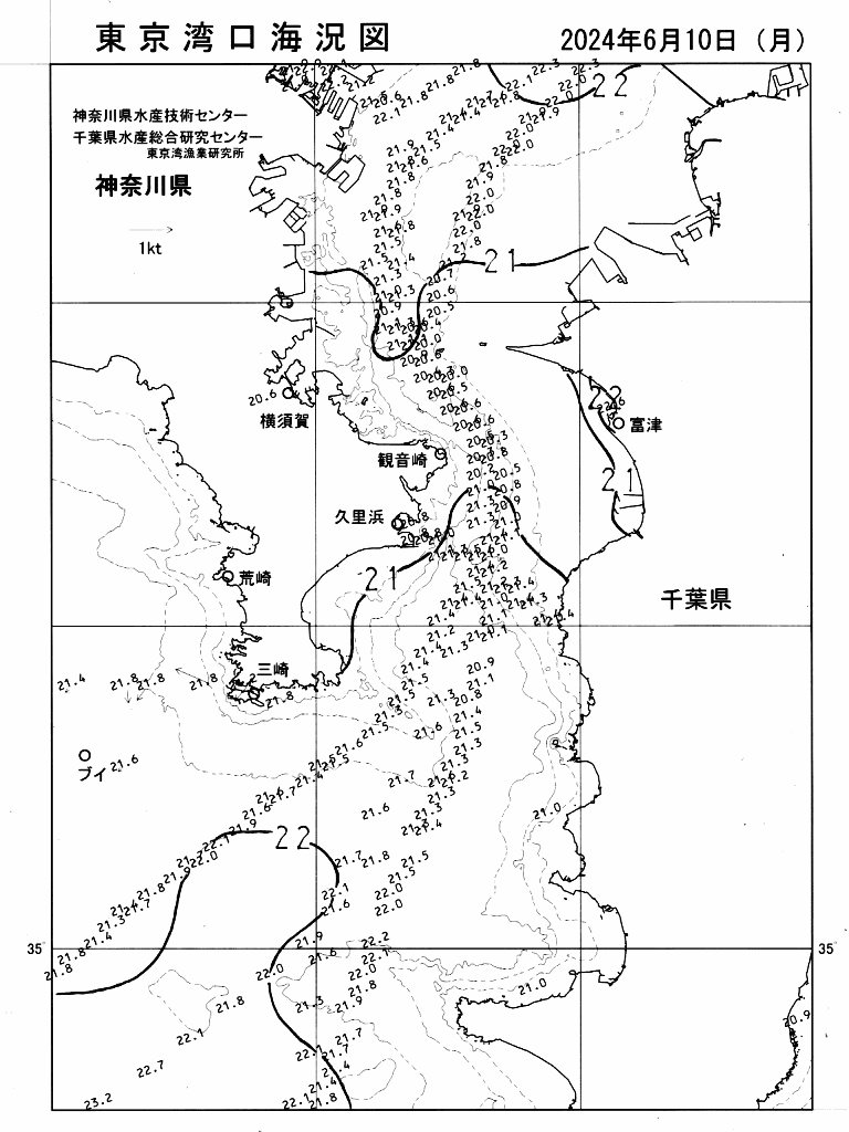 海況図, 東京湾口海況図 検索結果, (水温分布 等を図示)