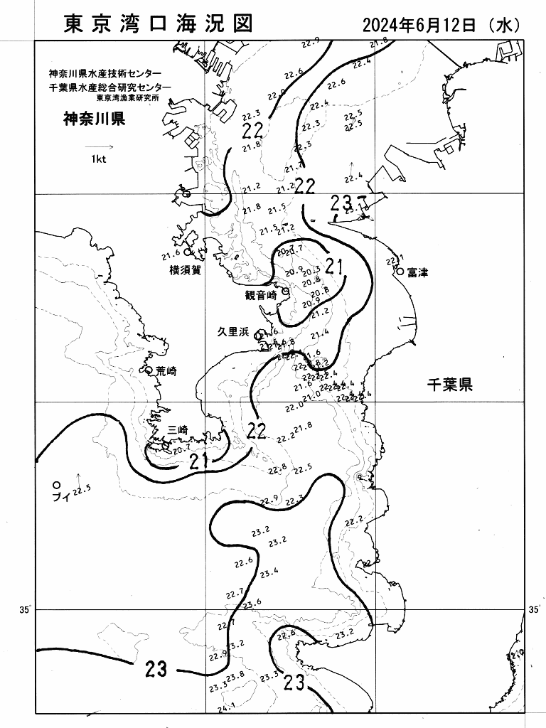 海況図, 東京湾口海況図 検索結果, (水温分布 等を図示)