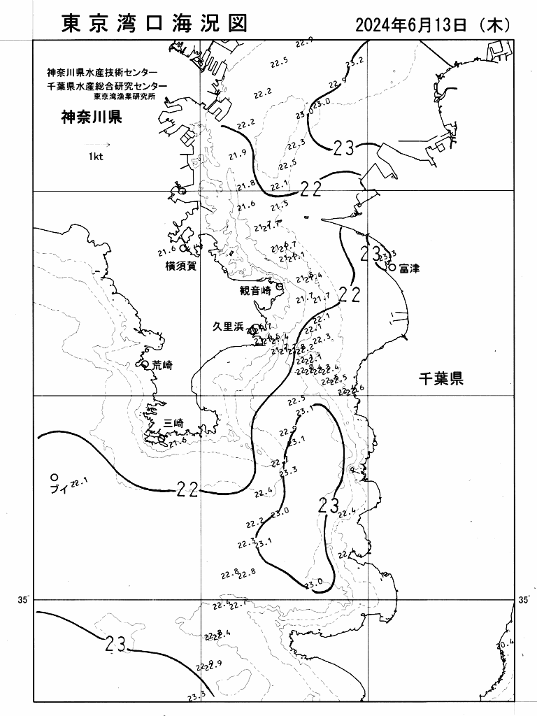海況図, 東京湾口海況図 検索結果, (水温分布 等を図示)