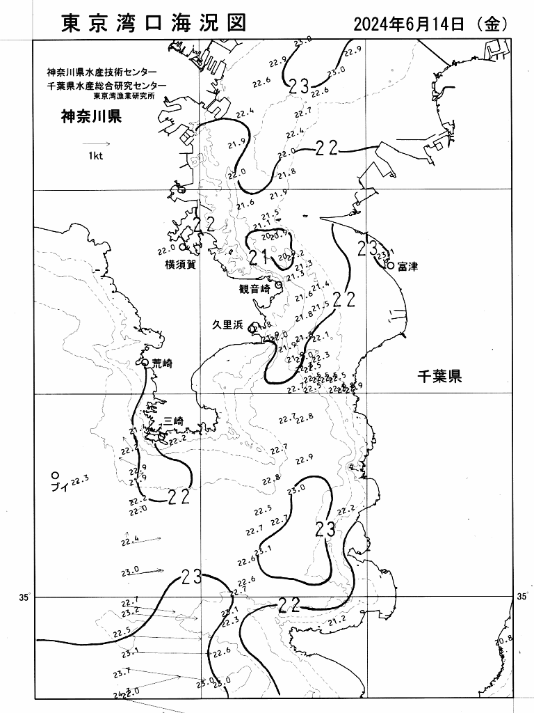 海況図, 東京湾口海況図 検索結果, (水温分布 等を図示)