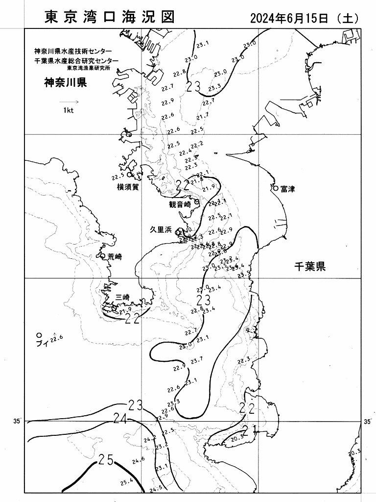 海況図, 東京湾口海況図 検索結果, (水温分布 等を図示)