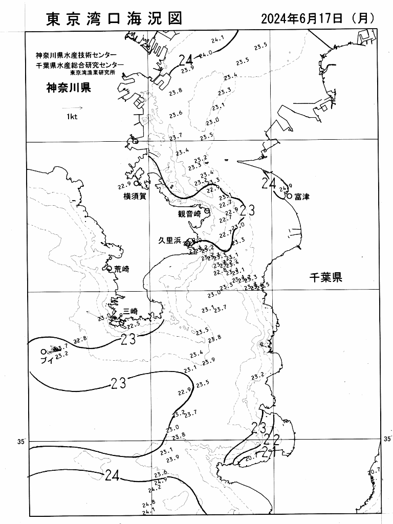 海況図, 東京湾口海況図 検索結果, (水温分布 等を図示)