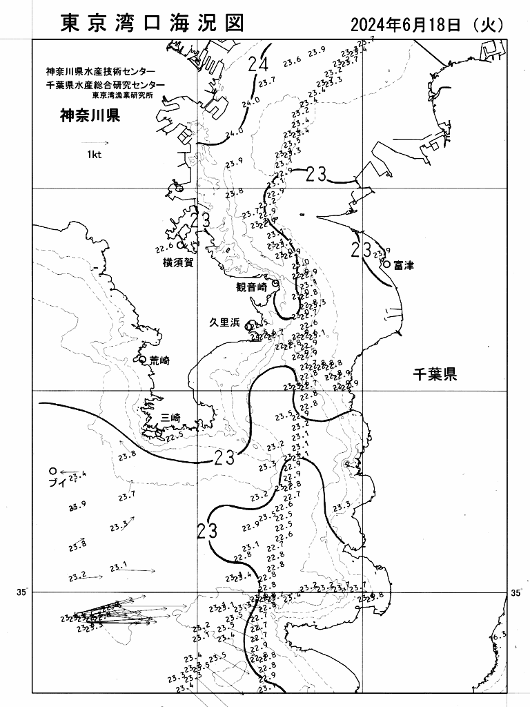 海況図, 東京湾口海況図 検索結果, (水温分布 等を図示)
