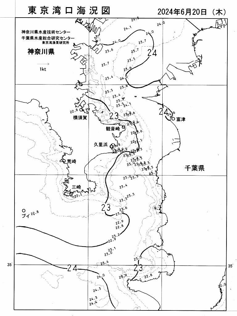 海況図, 東京湾口海況図 検索結果, (水温分布 等を図示)