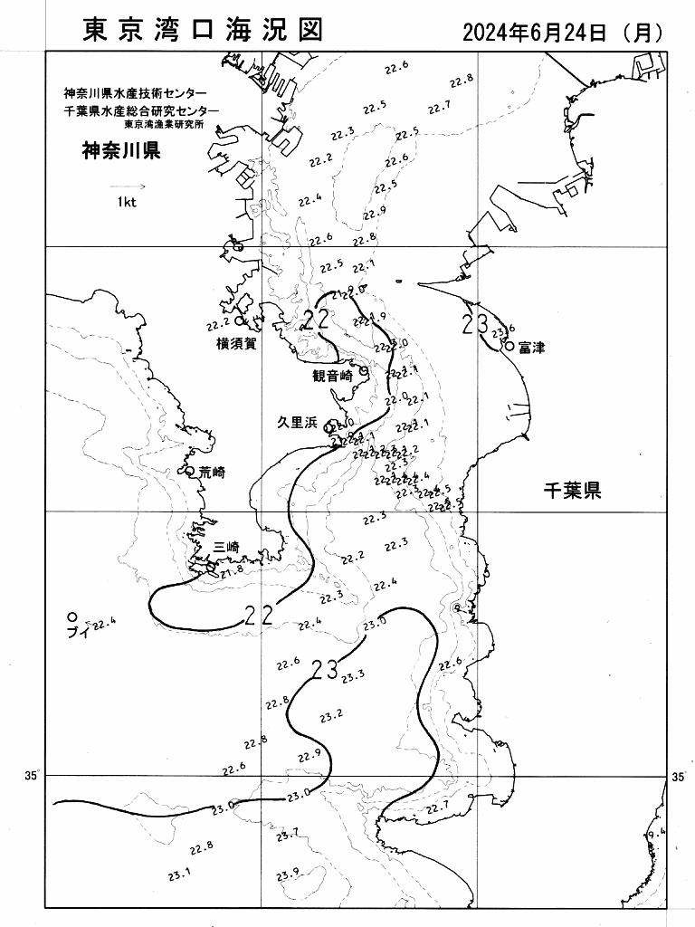 海況図, 東京湾口海況図 検索結果, (水温分布 等を図示)