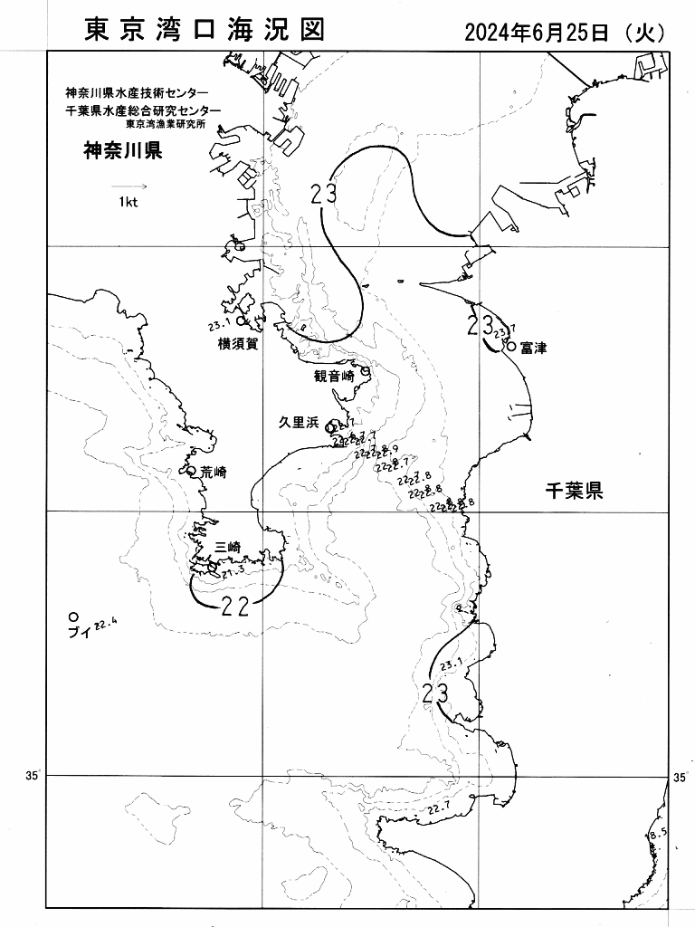 海況図, 東京湾口海況図 検索結果, (水温分布 等を図示)