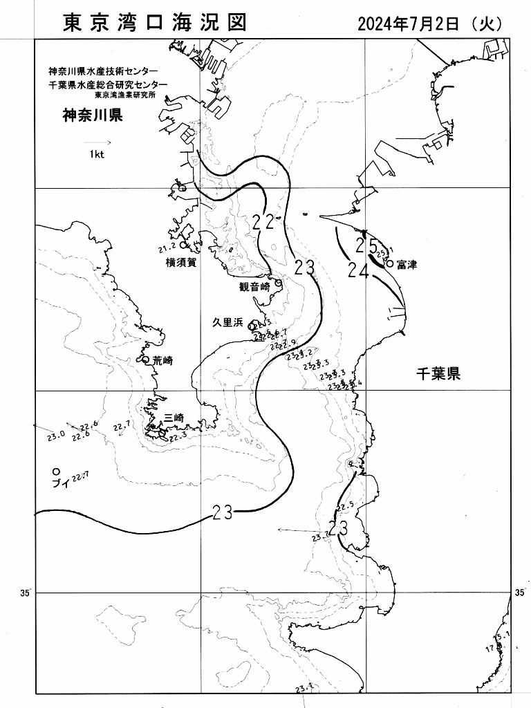 海況図, 東京湾口海況図 検索結果, (水温分布 等を図示)