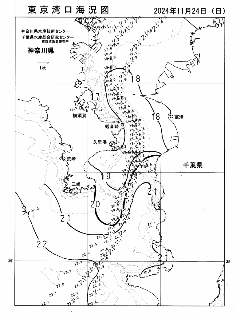 海況図, 東京湾口海況図 検索結果, (水温分布 等を図示)