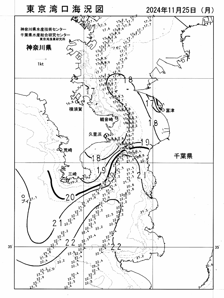 海況図, 東京湾口海況図 検索結果, (水温分布 等を図示)