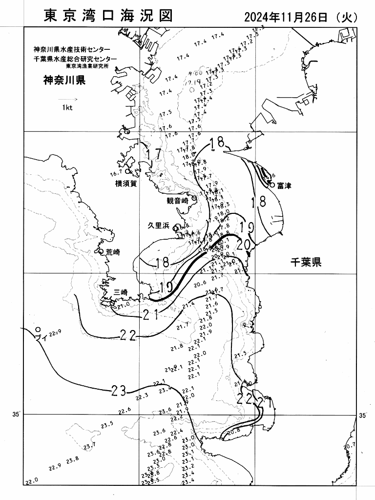 海況図, 東京湾口海況図 検索結果, (水温分布 等を図示)