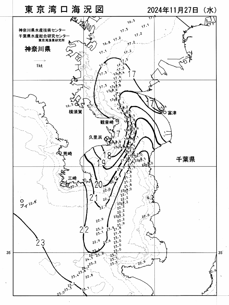 海況図, 東京湾口海況図 検索結果, (水温分布 等を図示)