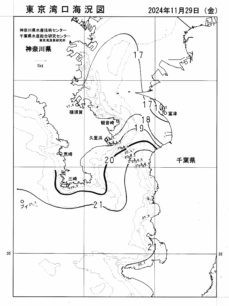 海況図, 東京湾口海況図 検索結果, (水温分布 等を図示)