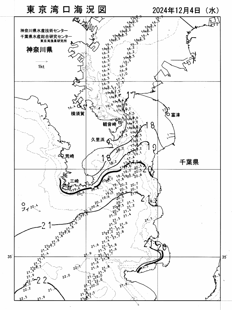 海況図, 東京湾口海況図 検索結果, (水温分布 等を図示)