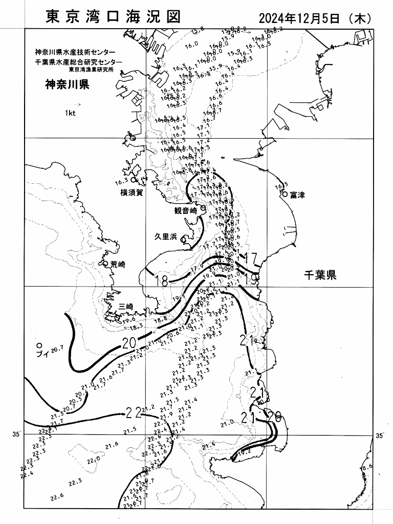 海況図, 東京湾口海況図 検索結果, (水温分布 等を図示)