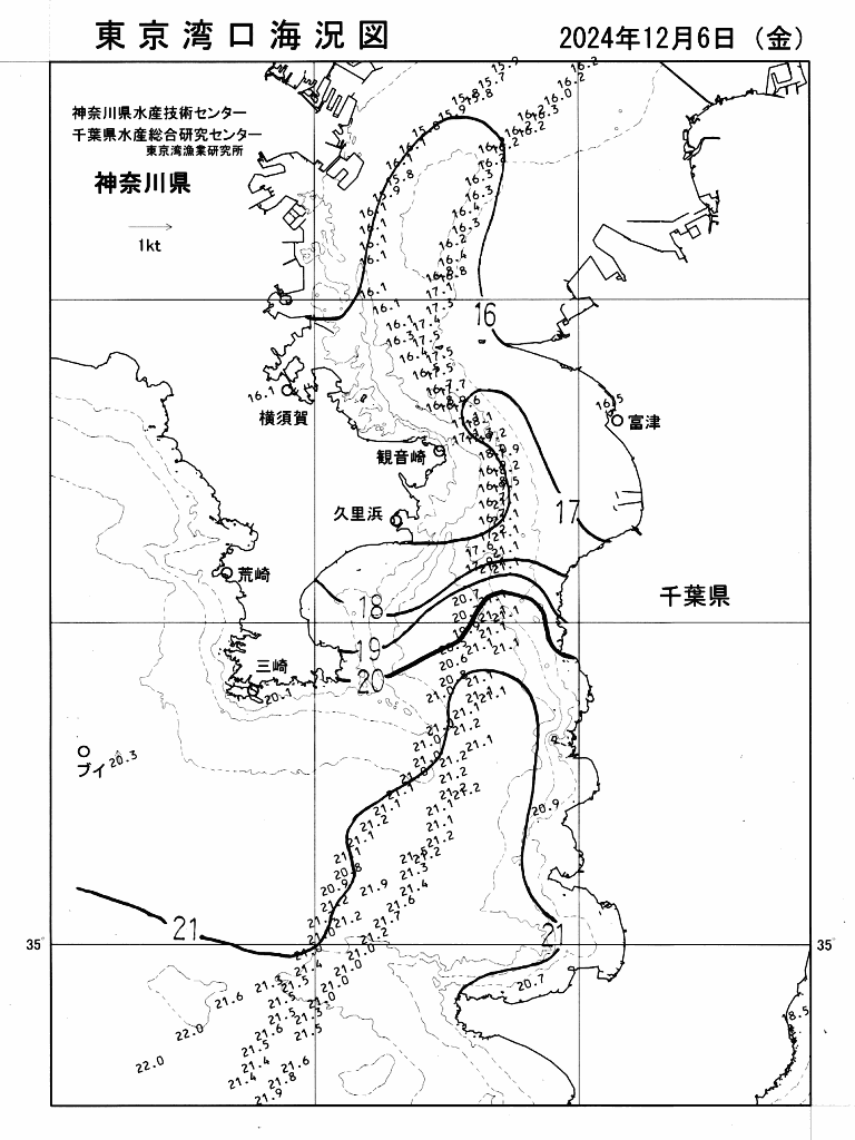 海況図, 東京湾口海況図 検索結果, (水温分布 等を図示)