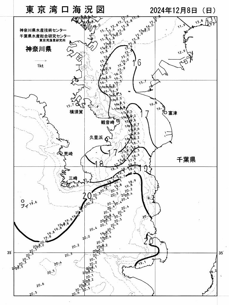 海況図, 東京湾口海況図 検索結果, (水温分布 等を図示)