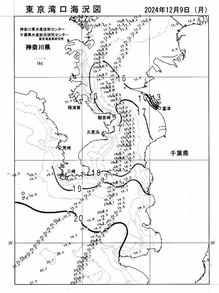 海況図, 東京湾口海況図 検索結果, (水温分布 等を図示)