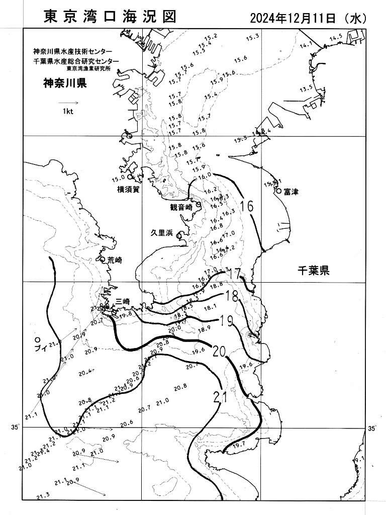 海況図, 東京湾口海況図 検索結果, (水温分布 等を図示)