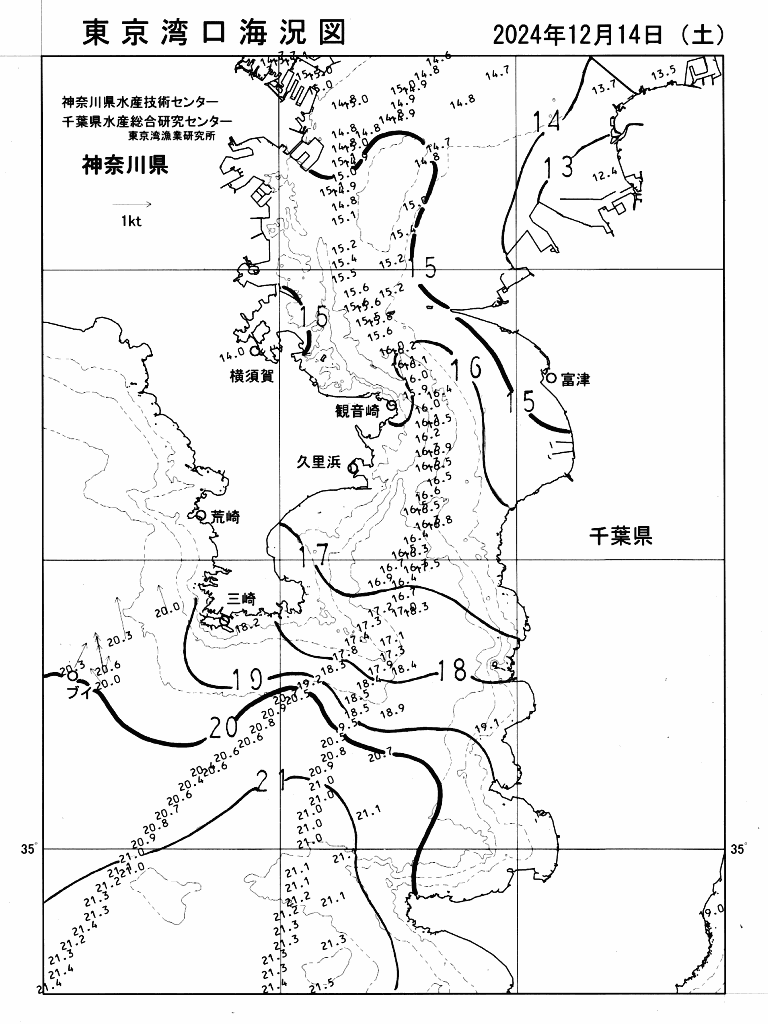 海況図, 東京湾口海況図 検索結果, (水温分布 等を図示)