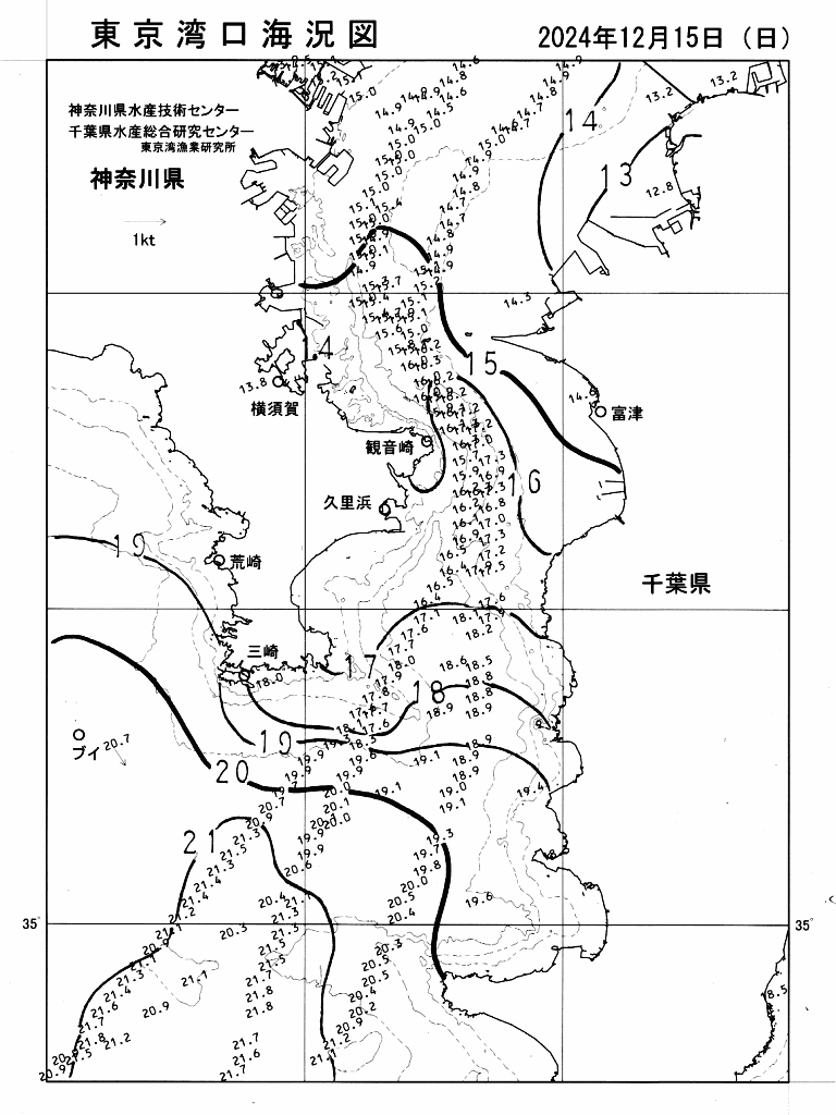 海況図, 東京湾口海況図 検索結果, (水温分布 等を図示)