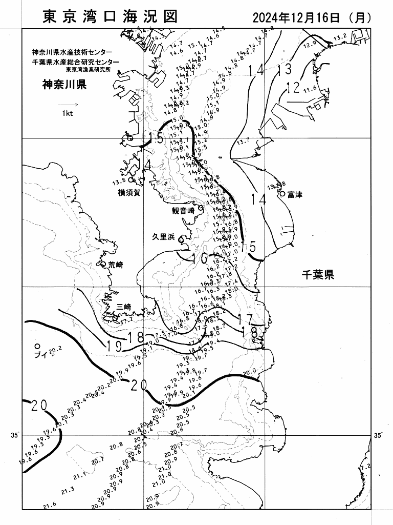 海況図, 東京湾口海況図 検索結果, (水温分布 等を図示)