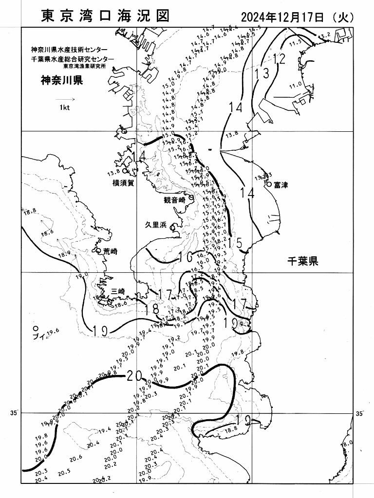 海況図, 東京湾口海況図 検索結果, (水温分布 等を図示)