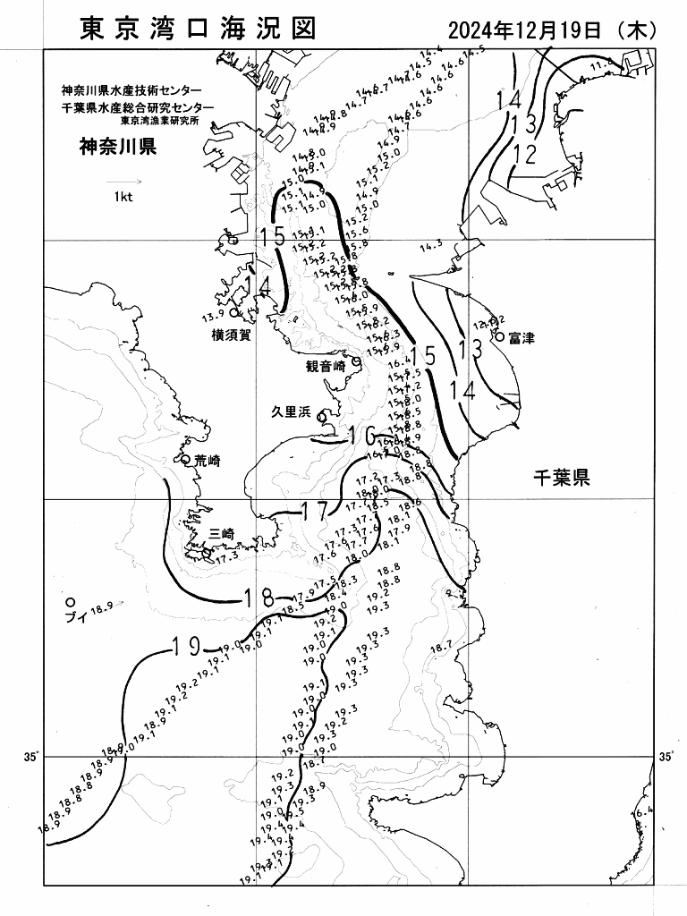 海況図, 東京湾口海況図 検索結果, (水温分布 等を図示)