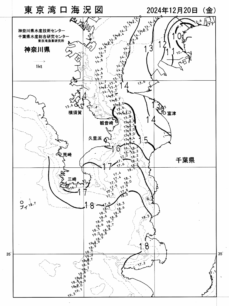海況図, 東京湾口海況図 検索結果, (水温分布 等を図示)