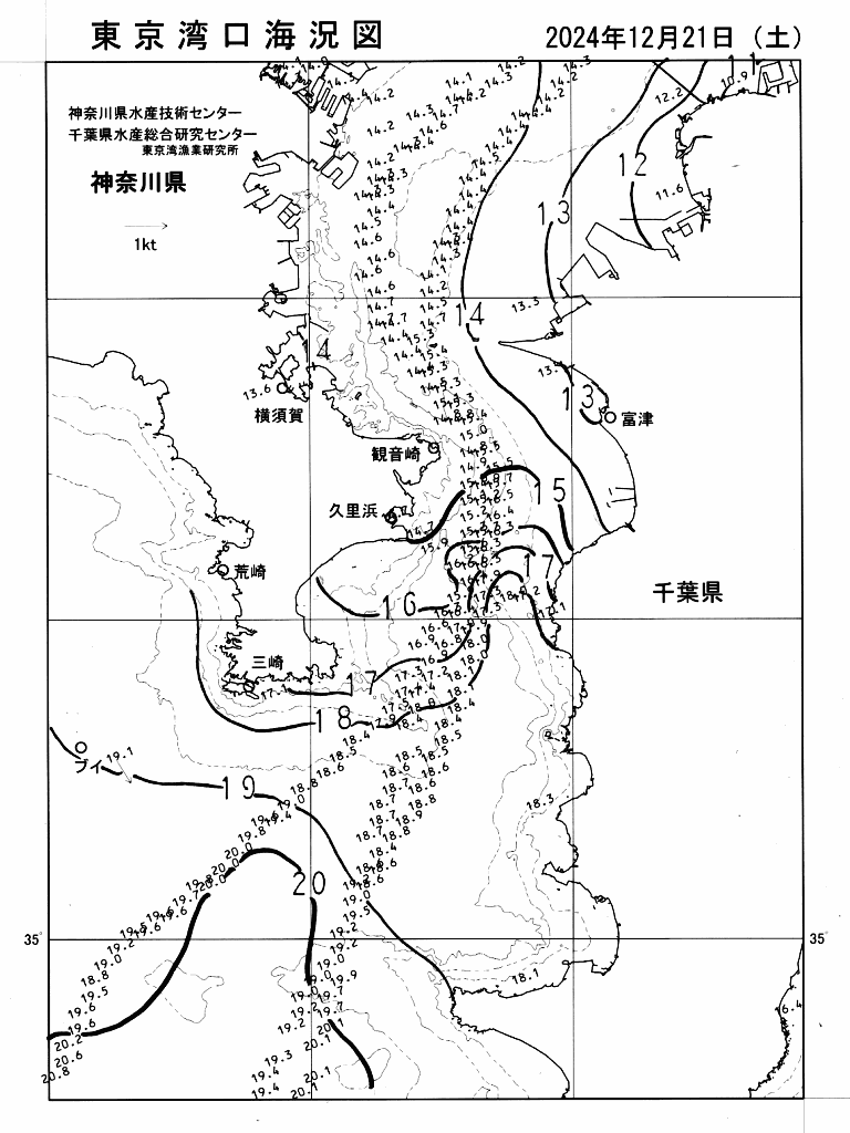 海況図, 東京湾口海況図 検索結果, (水温分布 等を図示)