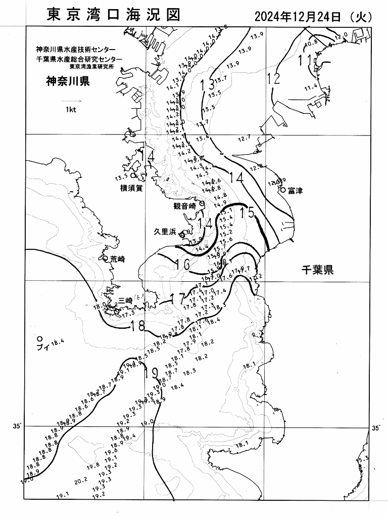 海況図, 東京湾口海況図 検索結果, (水温分布 等を図示)