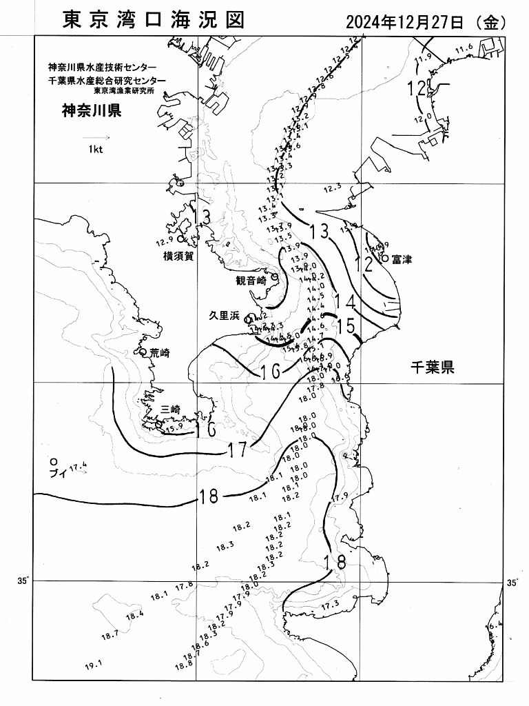 海況図, 東京湾口海況図 検索結果, (水温分布 等を図示)