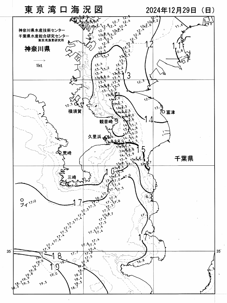 海況図, 東京湾口海況図 検索結果, (水温分布 等を図示)