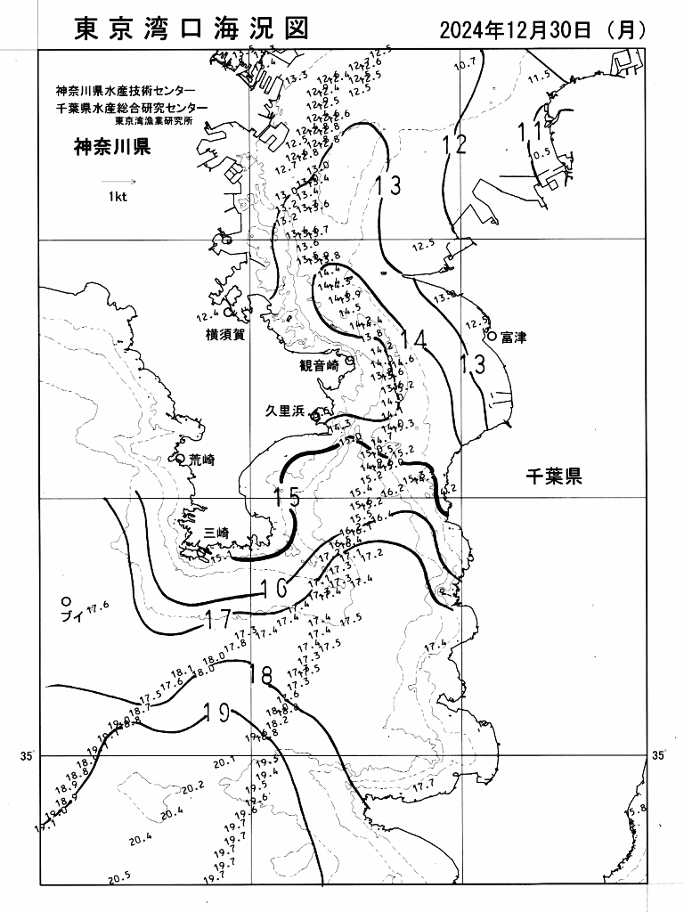 海況図, 東京湾口海況図 検索結果, (水温分布 等を図示)