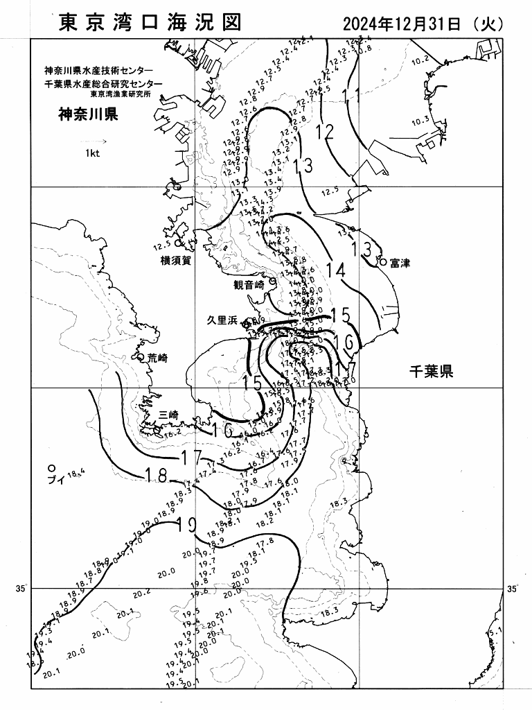 海況図, 東京湾口海況図 検索結果, (水温分布 等を図示)