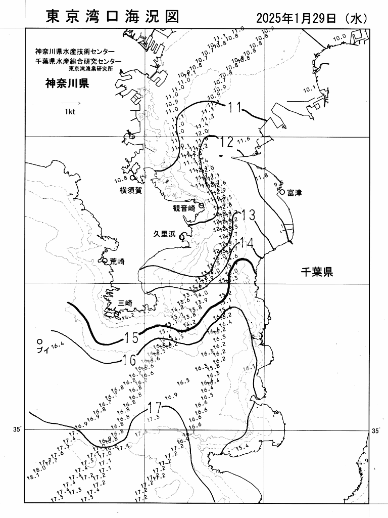 海況図, 東京湾口海況図 検索結果, (水温分布 等を図示)