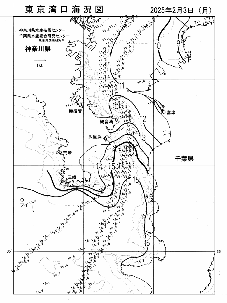 海況図, 東京湾口海況図 検索結果, (水温分布 等を図示)