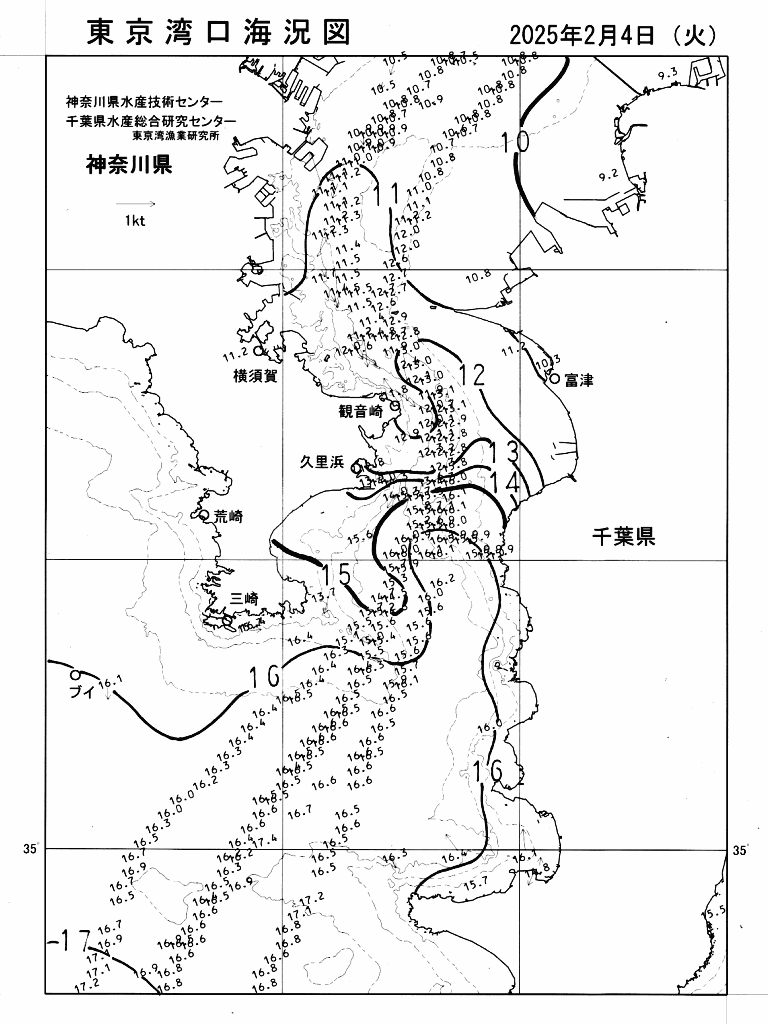 海況図, 東京湾口海況図 検索結果, (水温分布 等を図示)