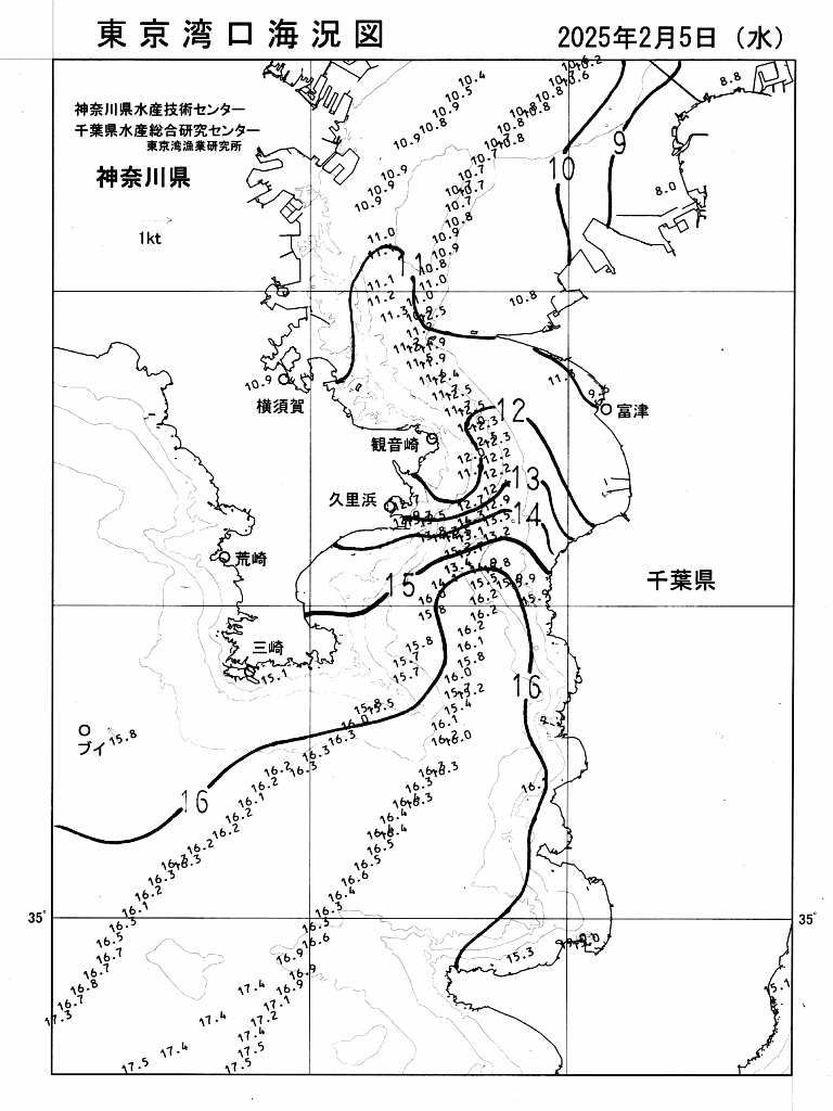 海況図, 東京湾口海況図 検索結果, (水温分布 等を図示)