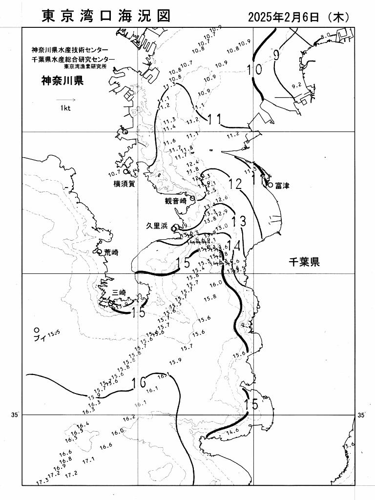 海況図, 東京湾口海況図 検索結果, (水温分布 等を図示)