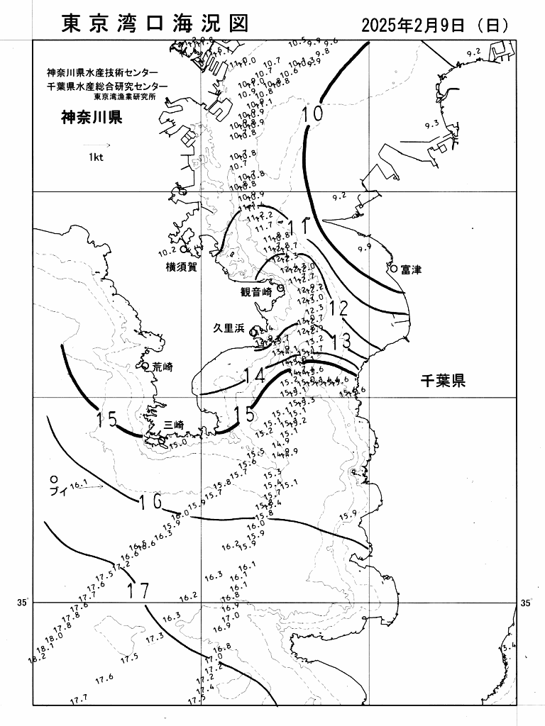 海況図, 東京湾口海況図 検索結果, (水温分布 等を図示)