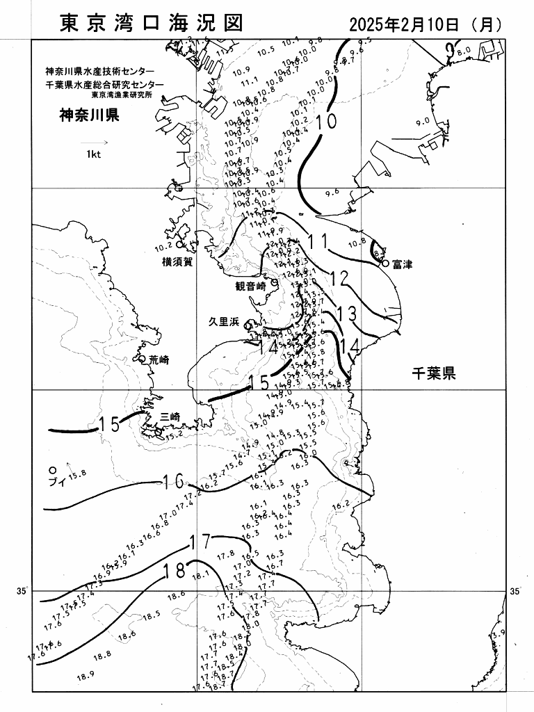海況図, 東京湾口海況図 検索結果, (水温分布 等を図示)