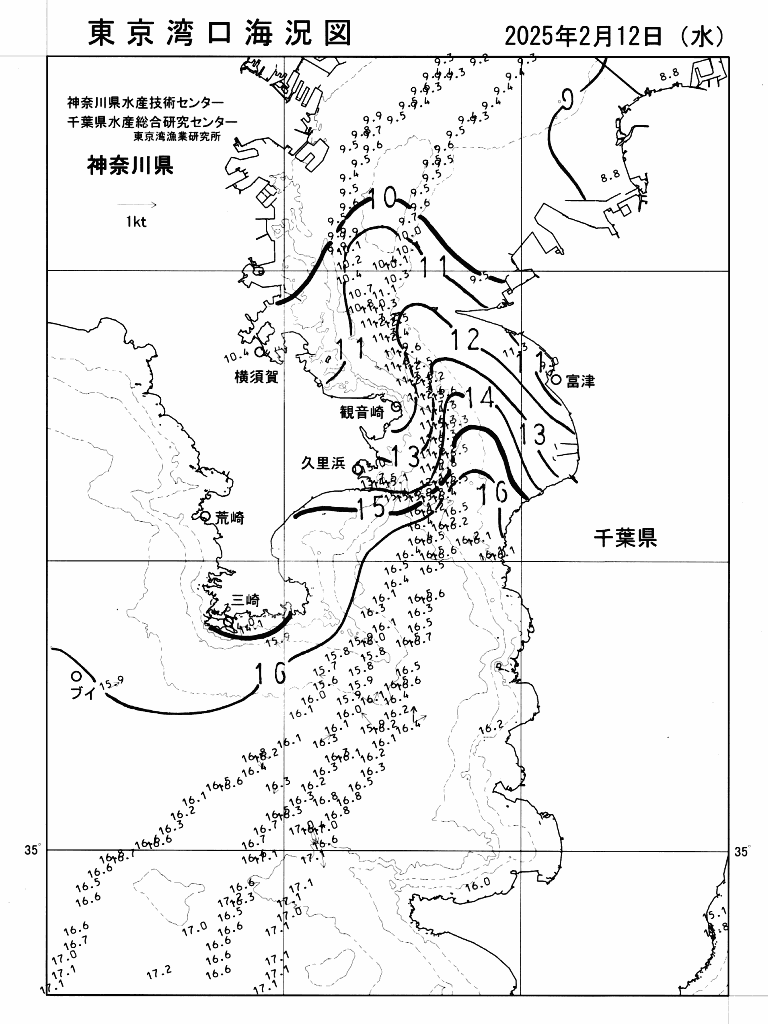 海況図, 東京湾口海況図 検索結果, (水温分布 等を図示)