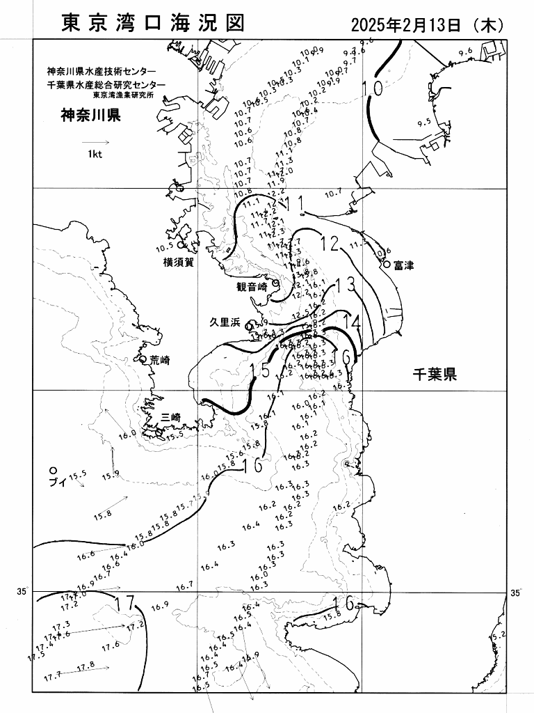 海況図, 東京湾口海況図 検索結果, (水温分布 等を図示)
