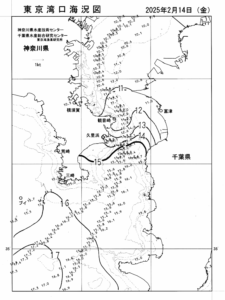 海況図, 東京湾口海況図 検索結果, (水温分布 等を図示)