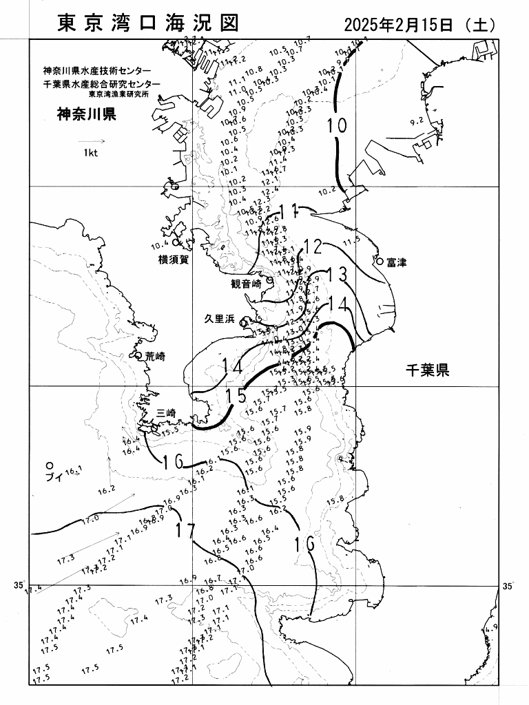海況図, 東京湾口海況図 検索結果, (水温分布 等を図示)