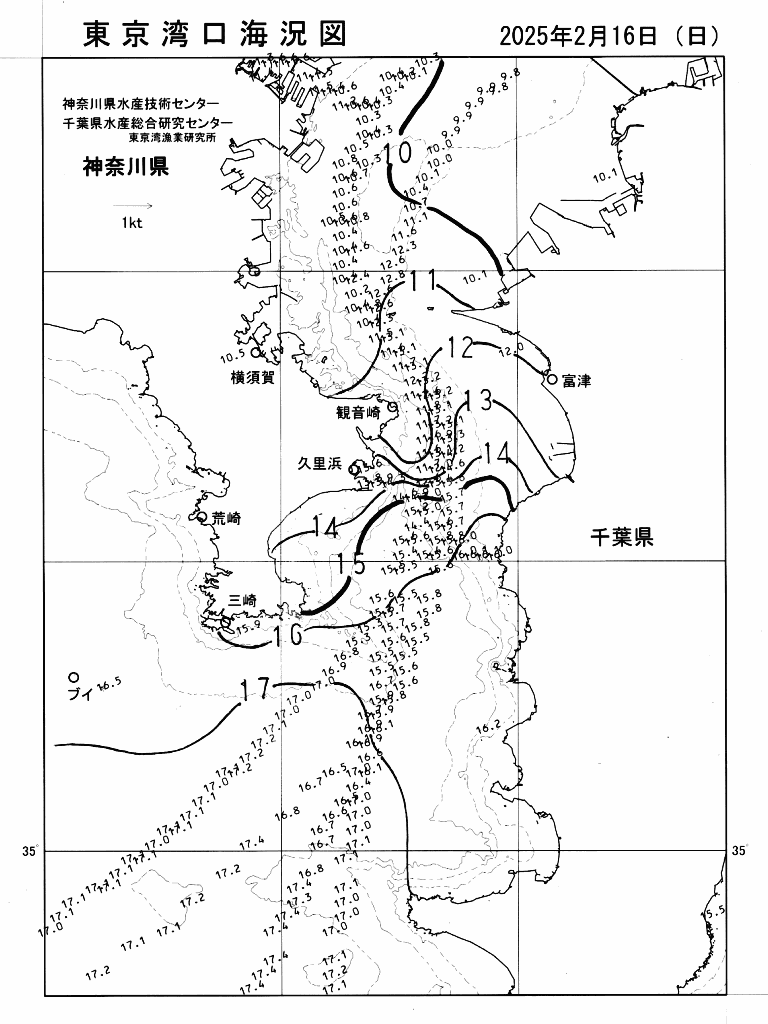 海況図, 東京湾口海況図 検索結果, (水温分布 等を図示)