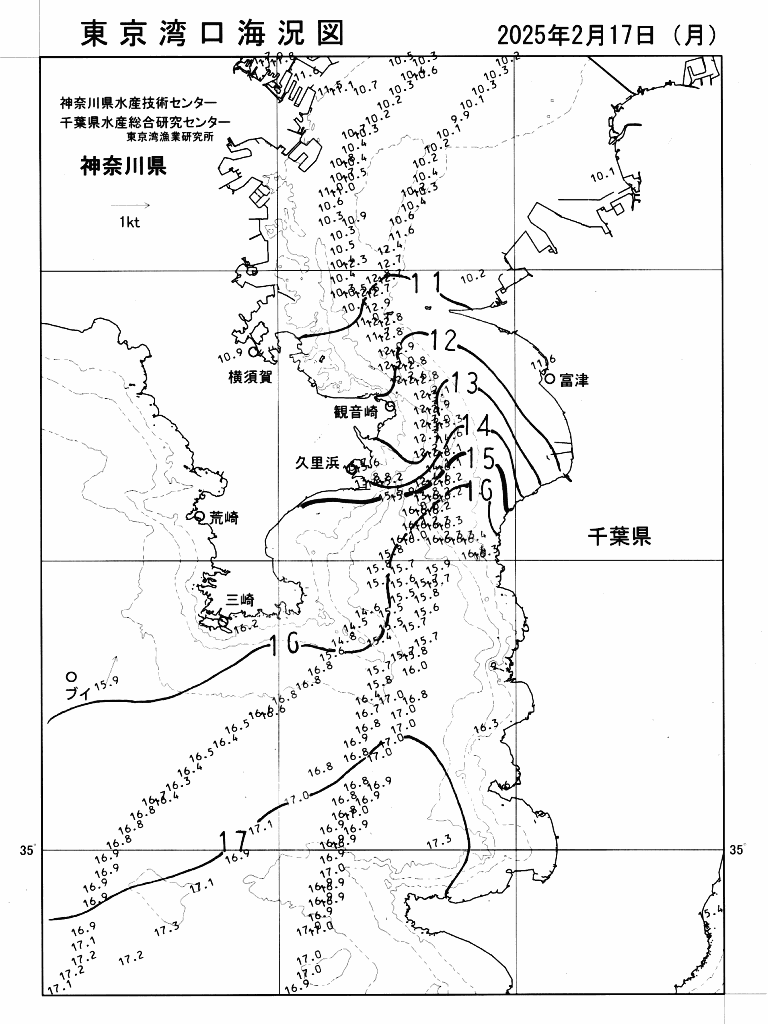 海況図, 東京湾口海況図 検索結果, (水温分布 等を図示)