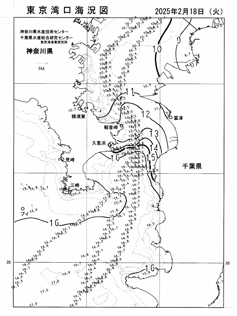 海況図, 東京湾口海況図 検索結果, (水温分布 等を図示)