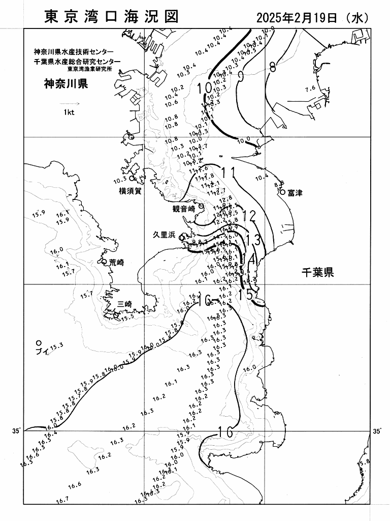 海況図, 東京湾口海況図 検索結果, (水温分布 等を図示)