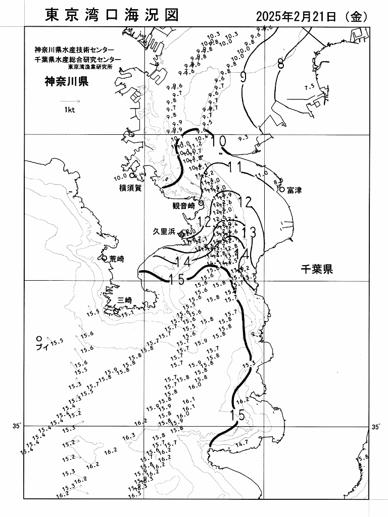 海況図, 東京湾口海況図 検索結果, (水温分布 等を図示)